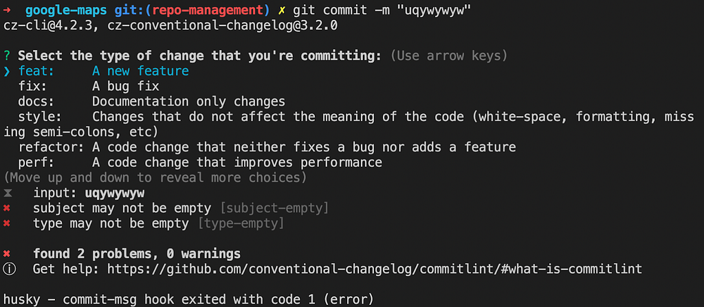 Error al tratar de hacer un commit que no siga la convención