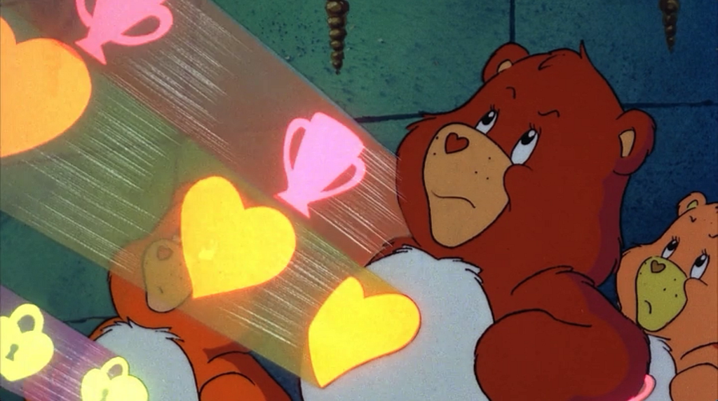 The ‘Care Bear Stare’ involves them shooting colourful beams from their tummies.