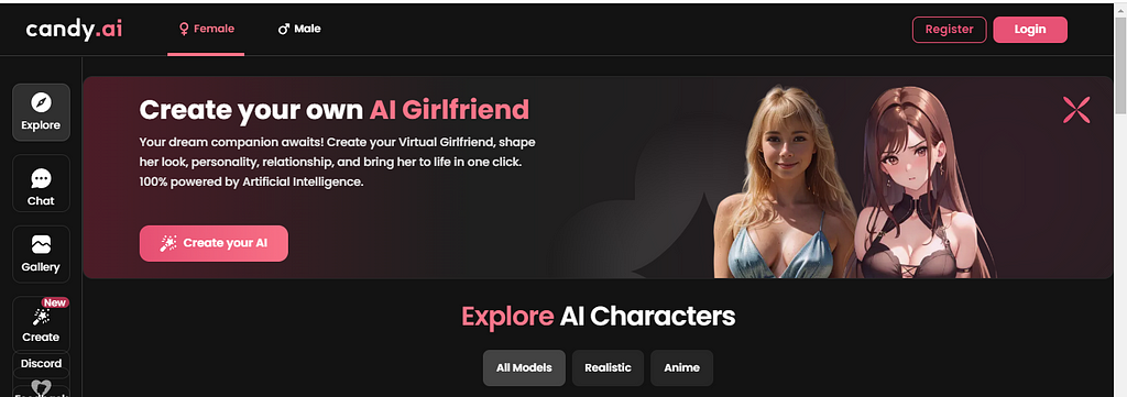 CandyAI girlfriend site for creating a girlfriend