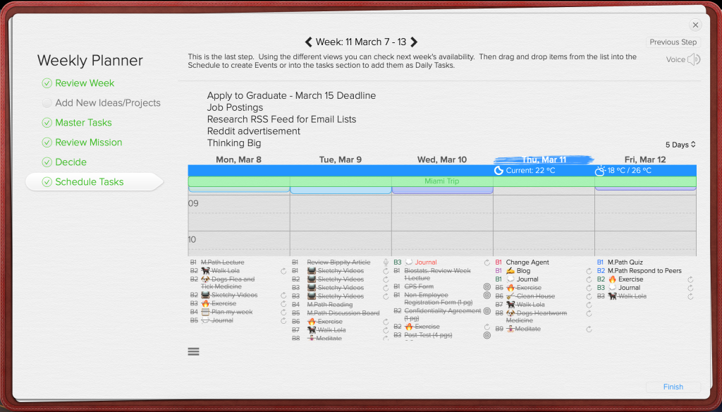 OpusOne Weekly planner: scheduling tasks and week overview