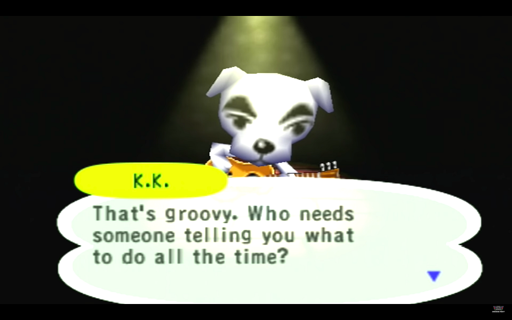 Dog musician K.K. Slider says “That’s groovy. Who need someone telling you what to do all the time?”