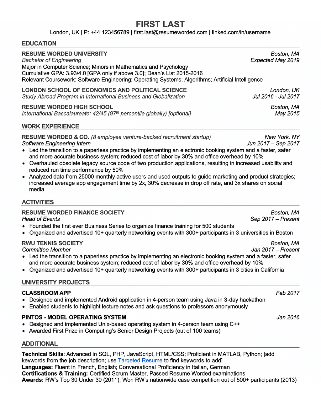 Professional ATS Resume Templates for Experienced Hires and College Students or Grads, for free [Updated for 2020]