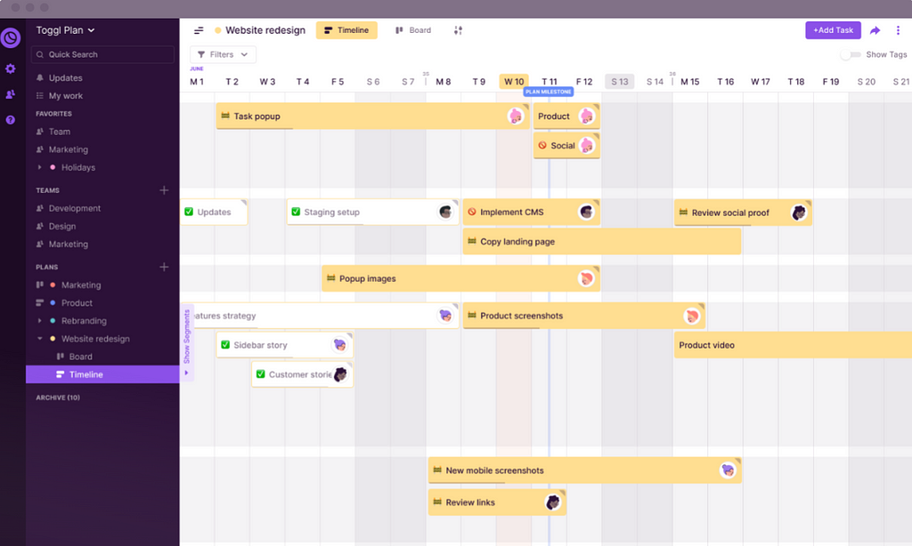 Resource scheduling tools: Toggl Plan