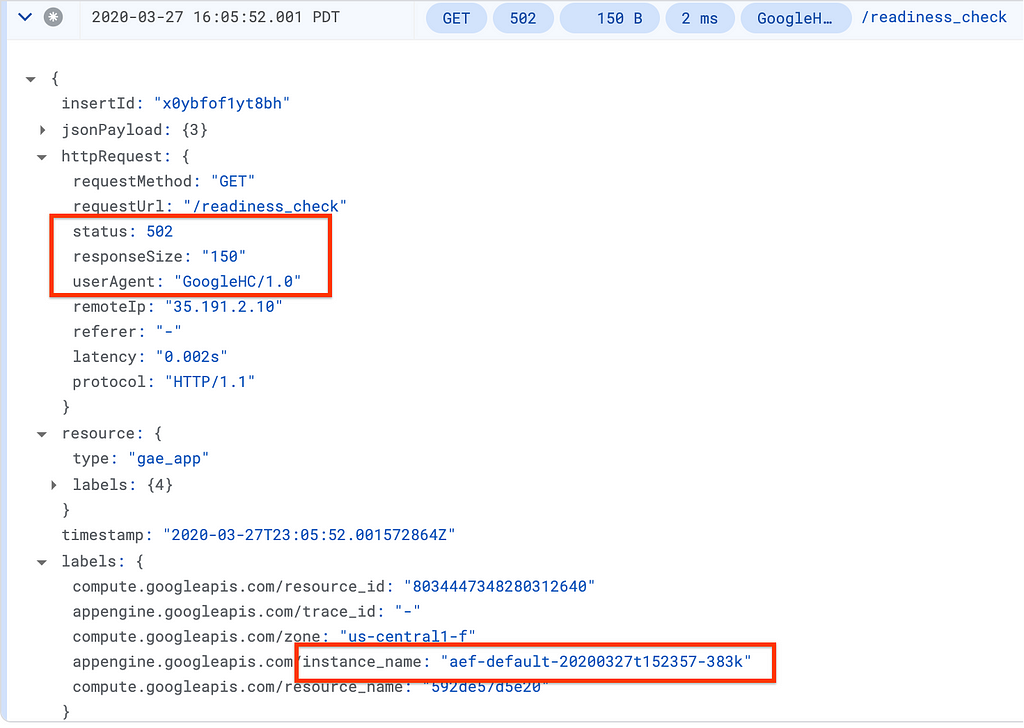 App Engine Flex NGINX Health Check Logs