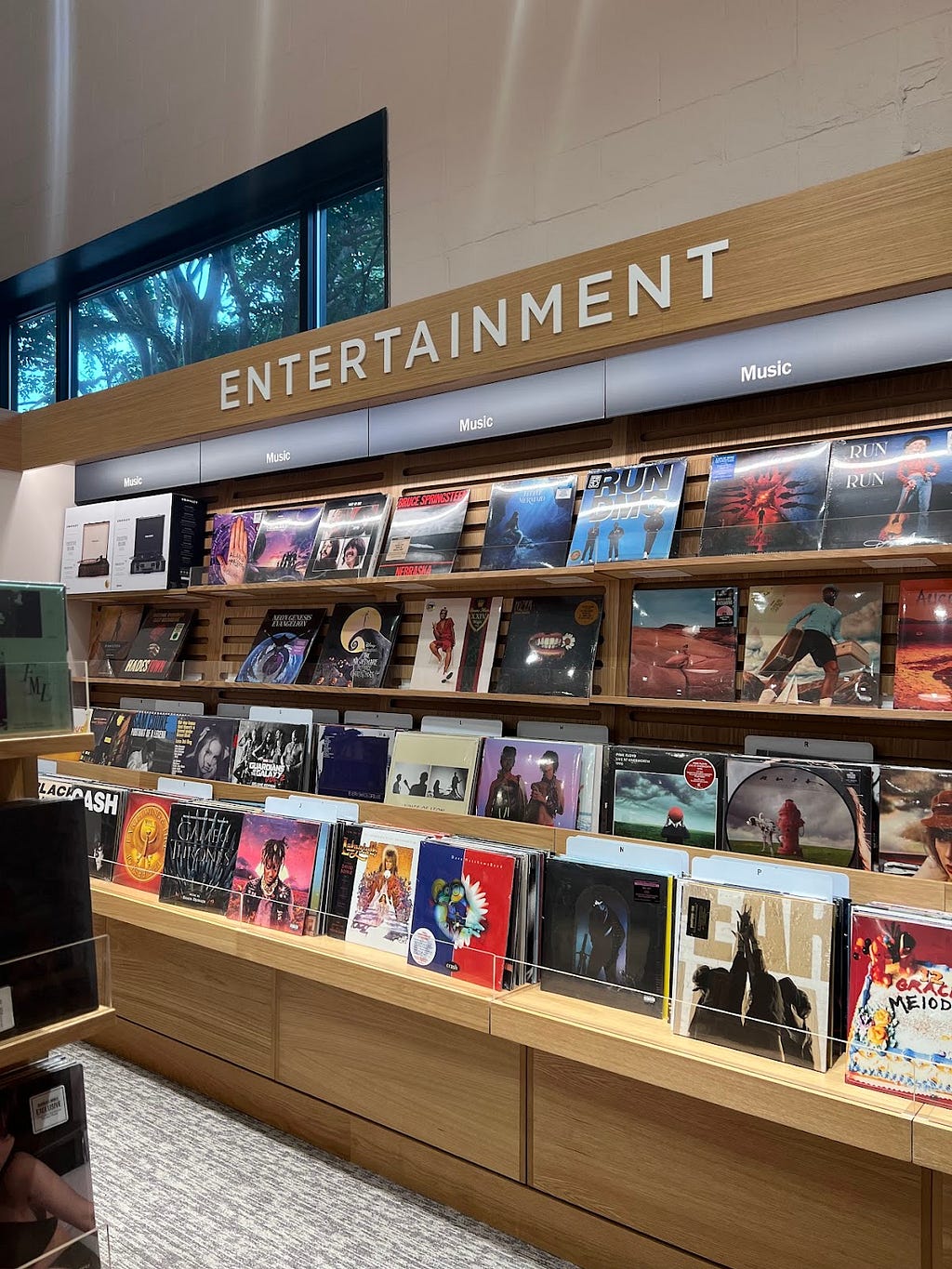 An image of the entertainment section of Barnes and Noble, containing vinyl records.