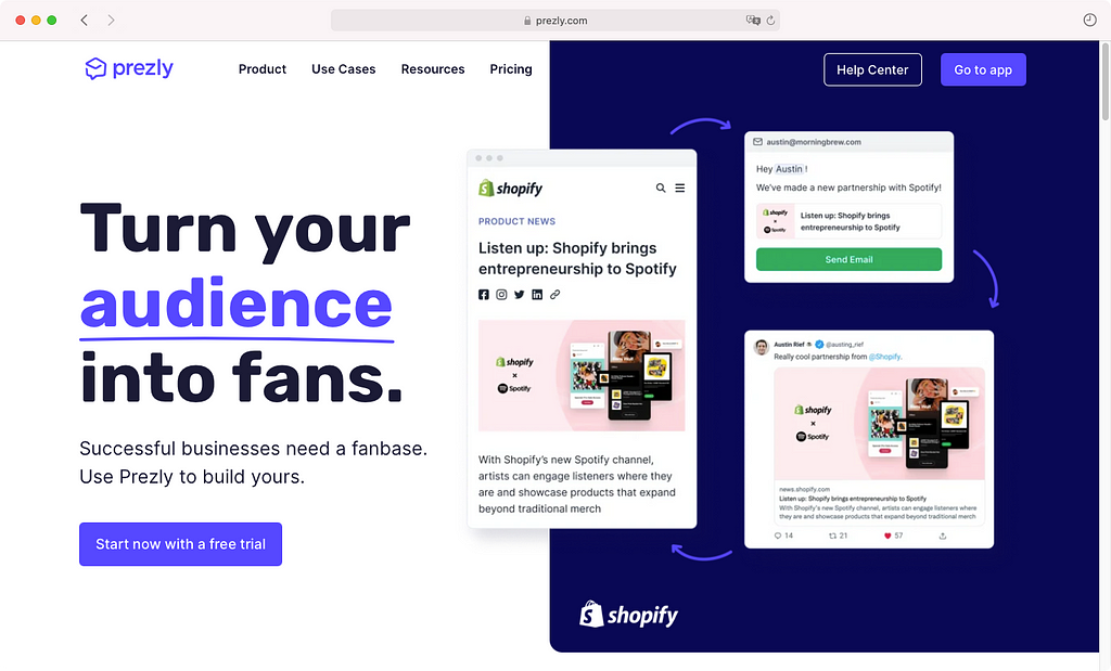 Prezly Landing Page