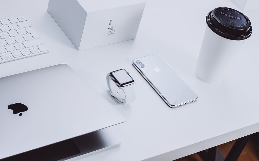 Apple products on a desk
