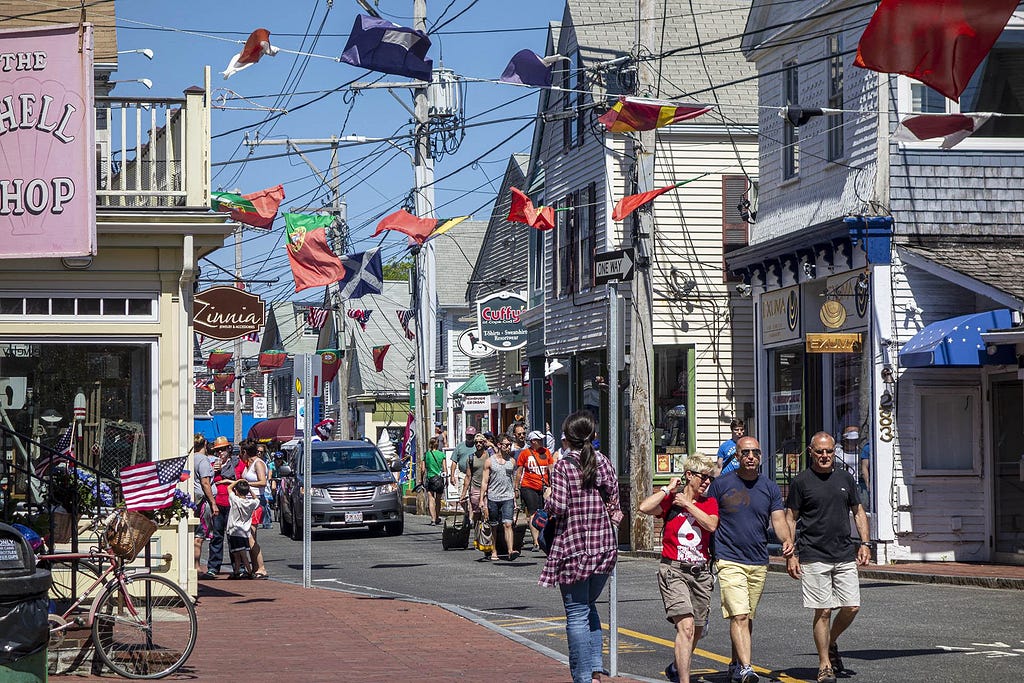 a busy view of downtown provincetown massachusetts