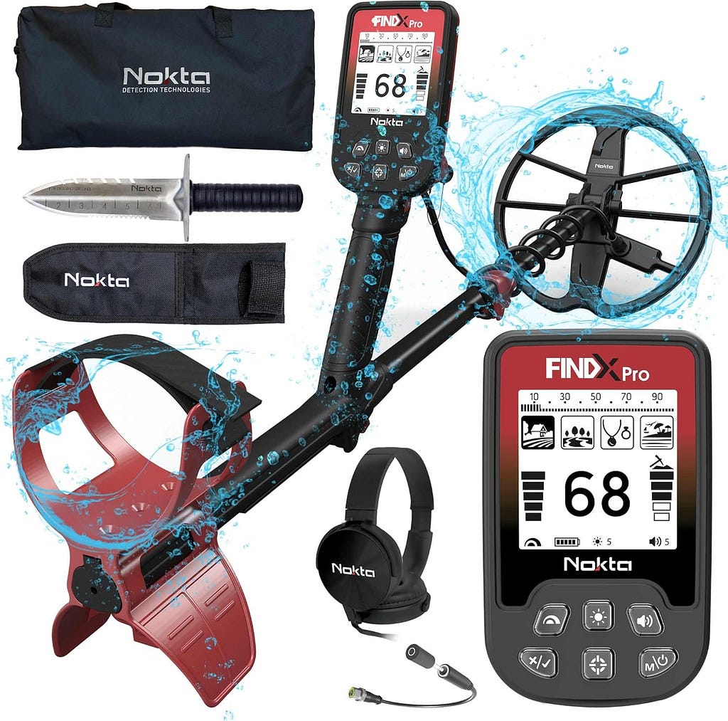 Nokta FINDX PRO Metal Detector for Adults, Professional Fully Waterproof Metal Detector for Gold, Pinpoint, USB Rechargeable, Backlit LCD (Complete Kit with Headphones, Carrying Bag, Premium Digger)