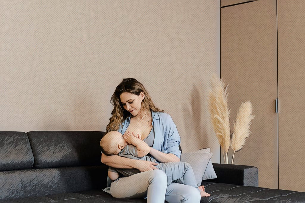 A woman breastfeeding her child
