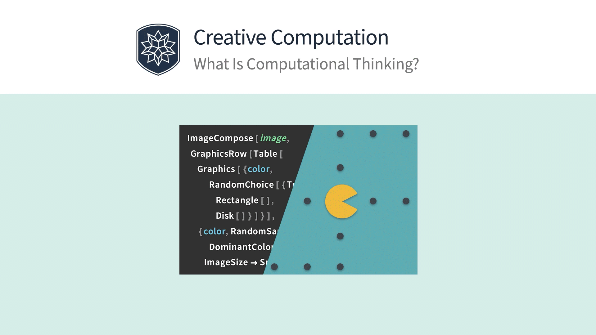 Animated GIF showing various slides from the Creative Computation course, including slides on computational thinking and learning objectives