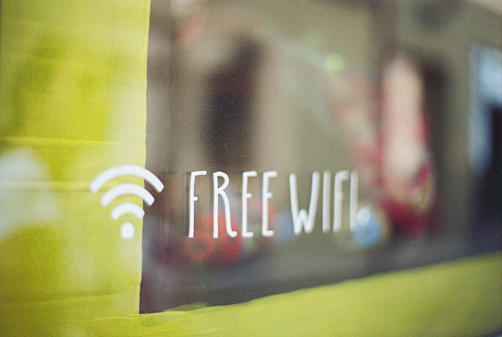 Window advertising free wifi.