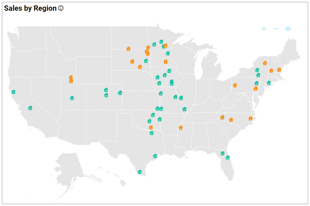 Sales by Region Map in Bold BI’s Real Estate Management Dashboard