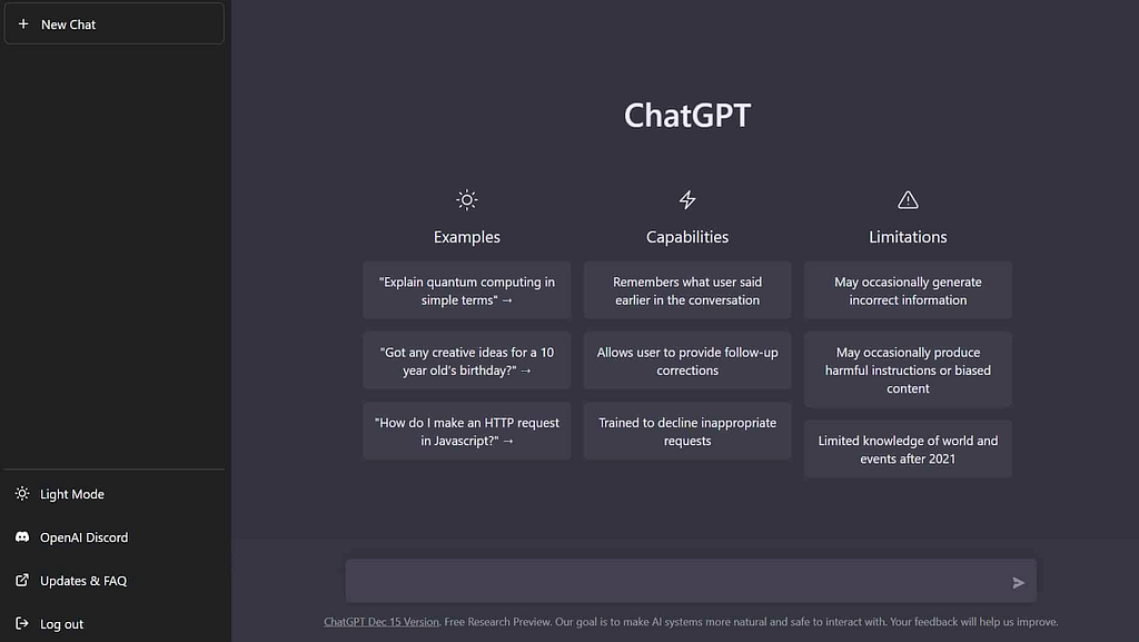 Screenshot of ChatGPT 3.5