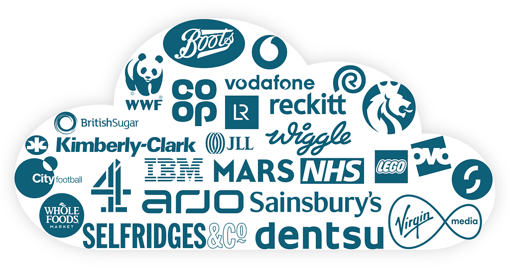 Various logos that roughly form a cloud shape