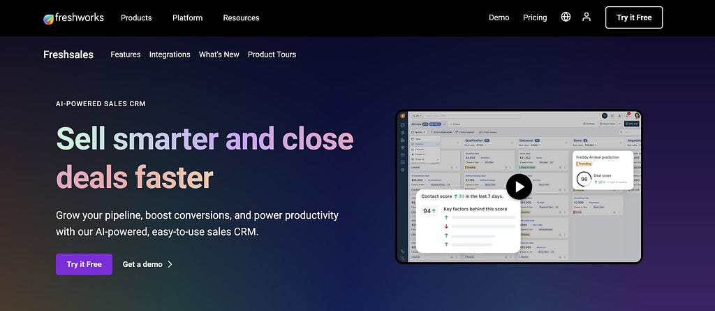 Freshsales homepage: AI-powered sales CRM