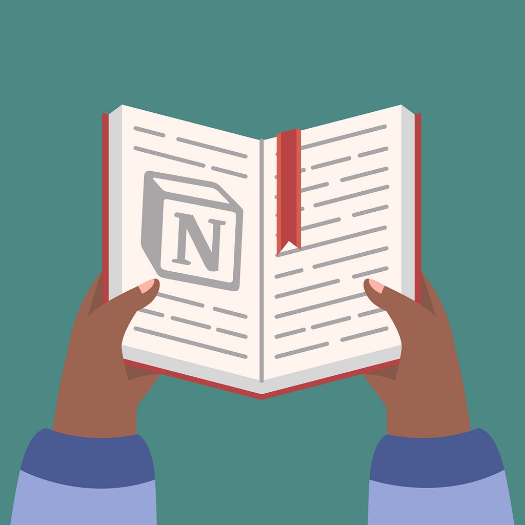 An open book with the Notion logo