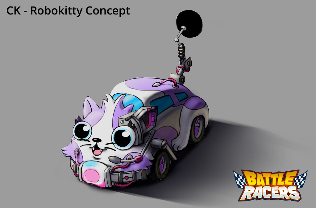 Concept art for the limited edition car inspired the RoboKitty from CryptoKitties