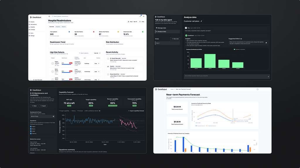 Some examples of DataRobot applications — both production and concept.