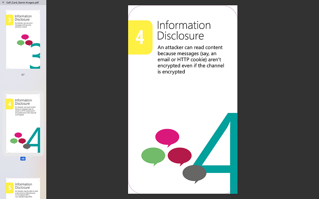 Example card played in the game. This one is about information disclosure.