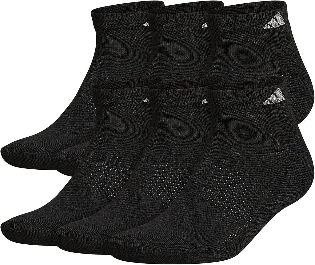 adidas Mens Athletic Cushioned Low Cut Socks with Arch Compression for a Secure Fit (6-Pair)