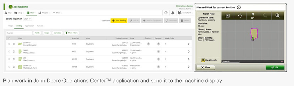 Image description: John Deere online farming management system showing how to plan work in advance