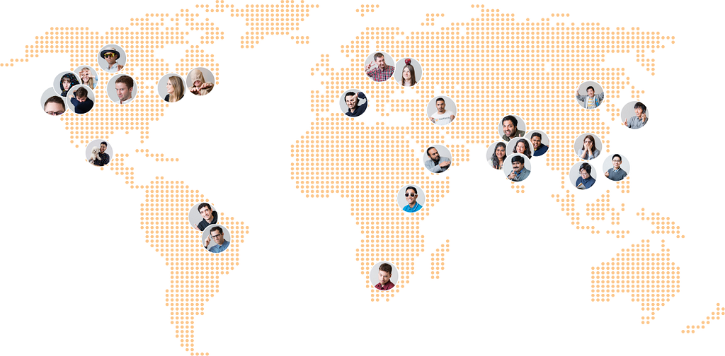 The map with pictures of some FreshWorks team members similar to the one we have on the walls of our office.