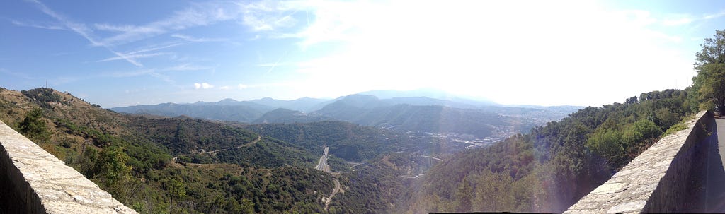 The view from the start of the fort trail, with the outskirts of Genoa on the right-hand side