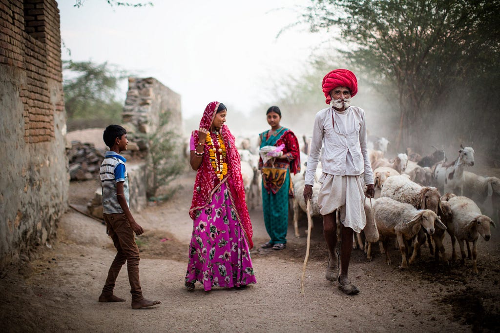 Rabari are camel traders and herders of livestock. Most of these tribal nomads have settled in agricultural villages, like Sena, in the deasert state of Rajasthan.