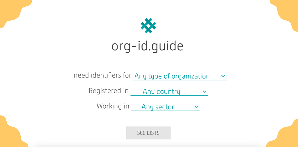 A screenshot of the homepage of org-id.guide