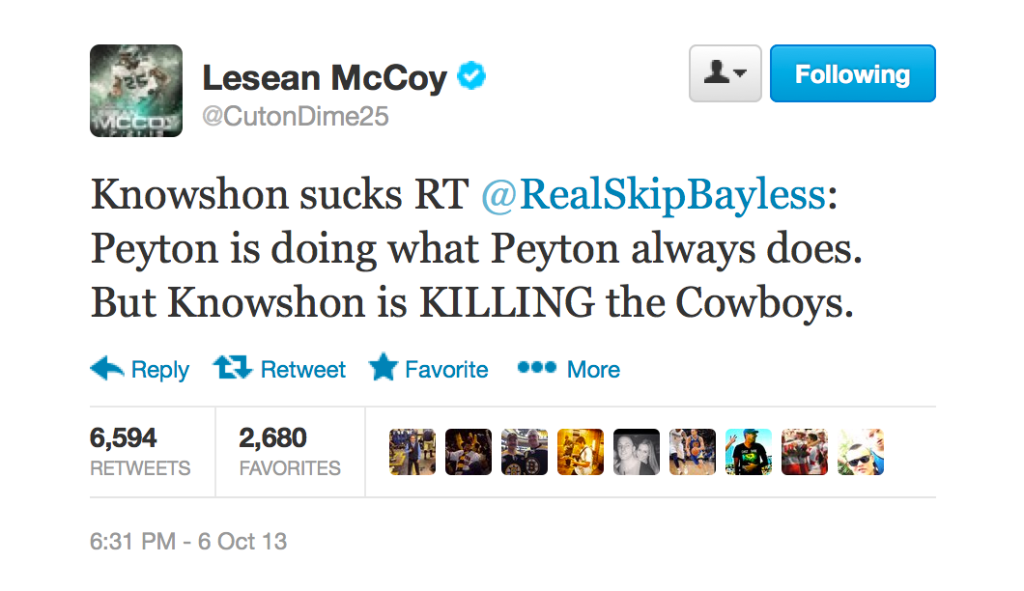 Lesean McCoy Twitter Knowshon Moreno