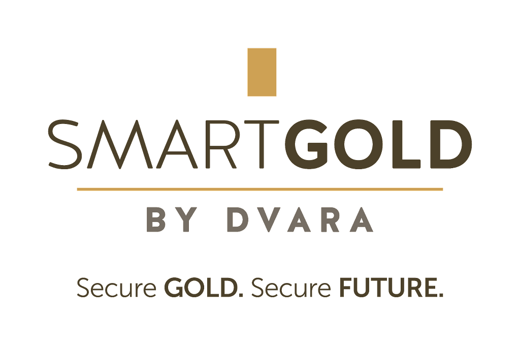 Dvara Smart Gold’s logo. A golden rectangle with the text ‘SMART GOLD — BY DVARA’ under it, followed by the tagline ‘Secure GOLD. Secure FUTURE.’