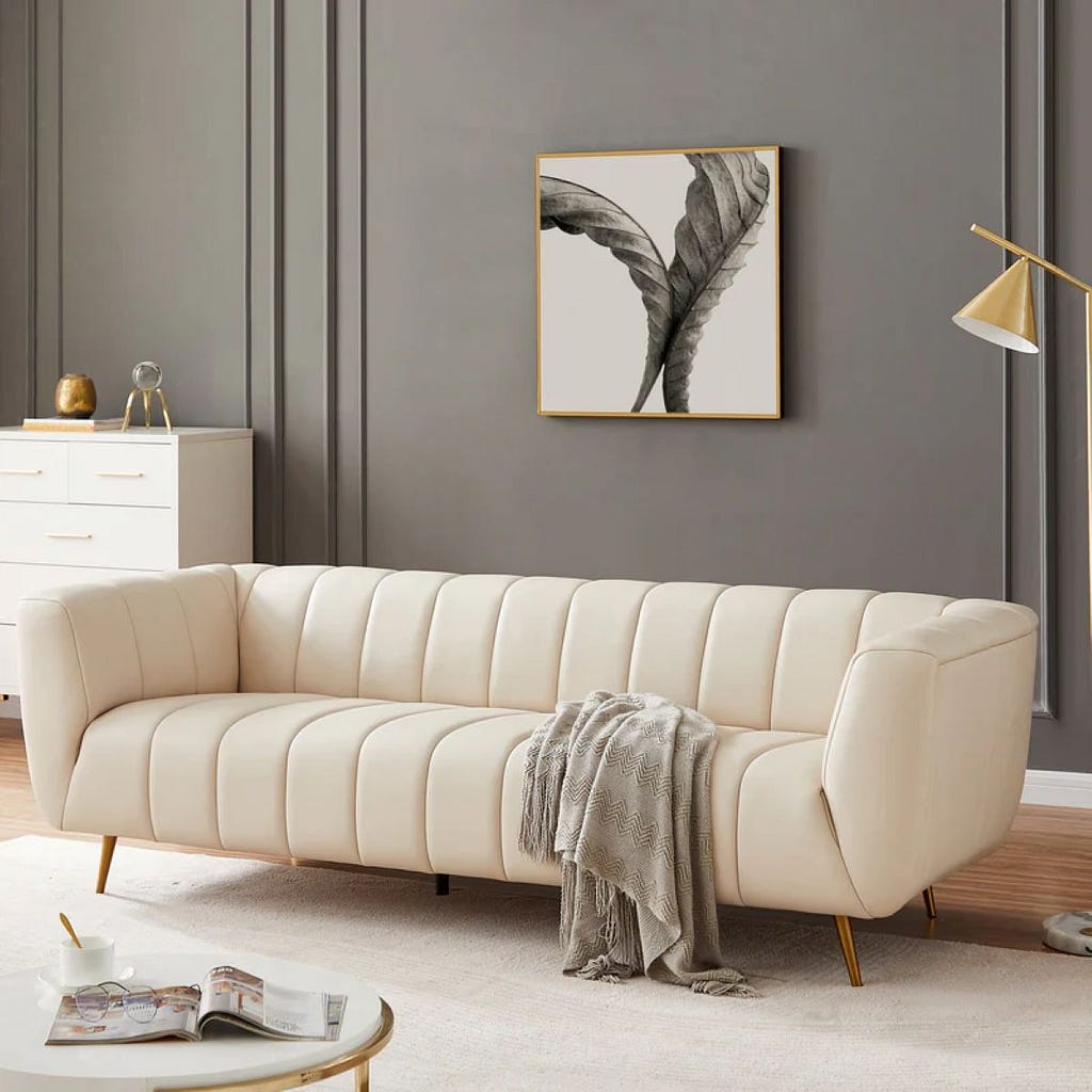 Clodine Cream Leather Sofa