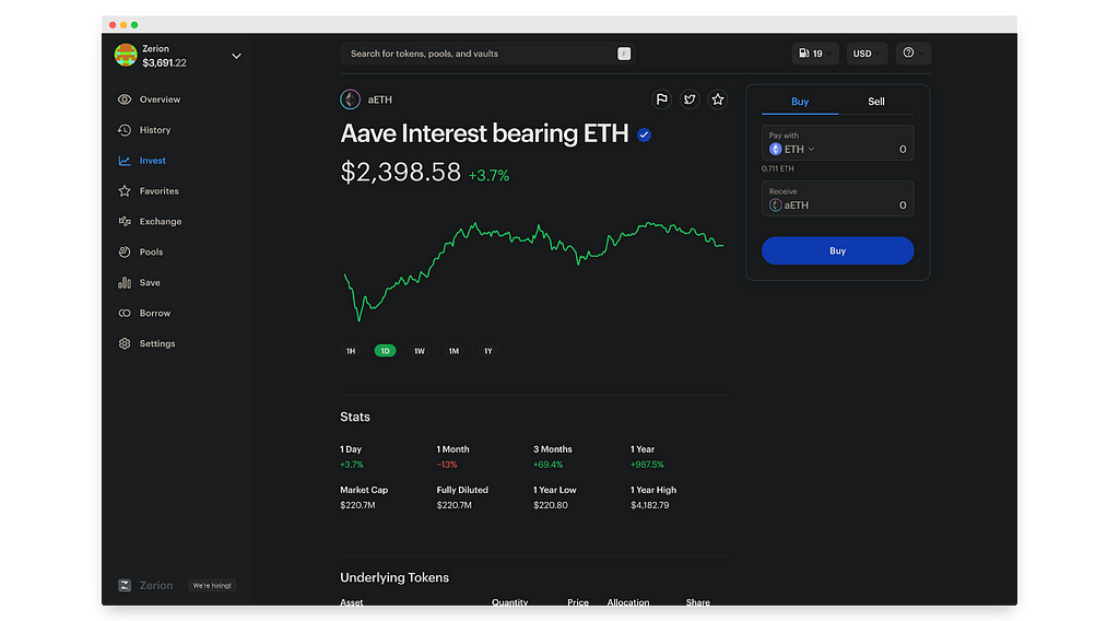 Aave interest-bearing Ethereum