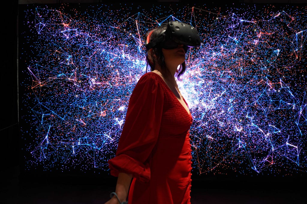 A woman wearing a VR Headset