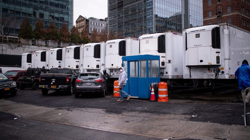 Morgue trucks lined up to house the COVID dead in New York City