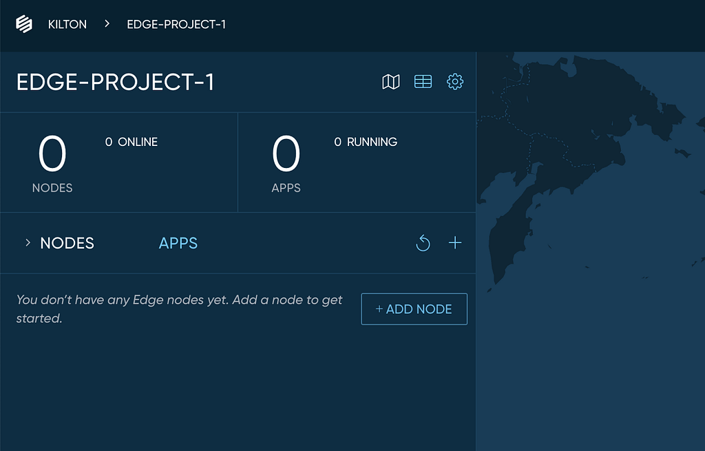 Screenshot of new account with default project in Edgeworx Cloud