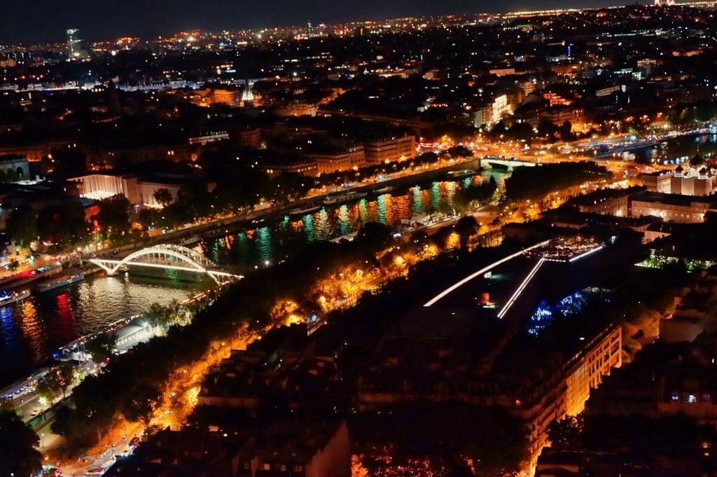 Paris at night from the top of the eiffel tower.