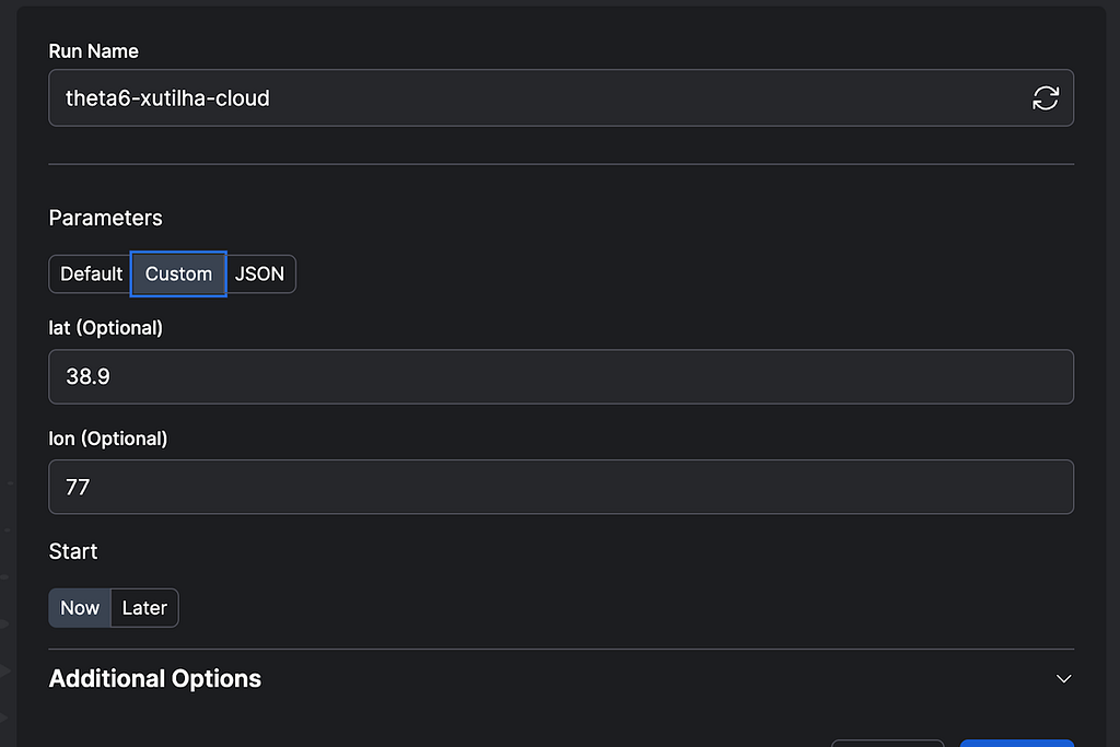 Form field screenshot with parameters for running a deployment
