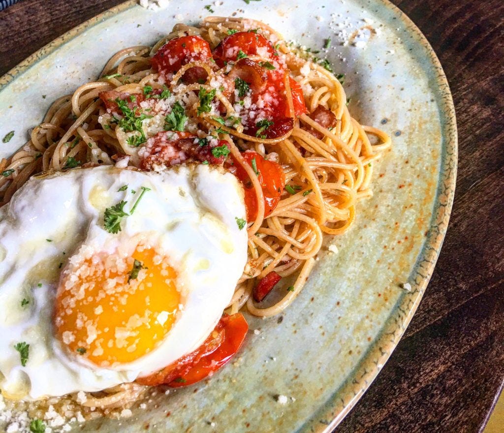 Chef Nick Nappi Spaghetti and Meatballs with an Egg on Top