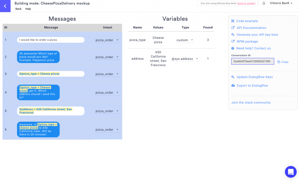 Dialogflow Integration: Building view