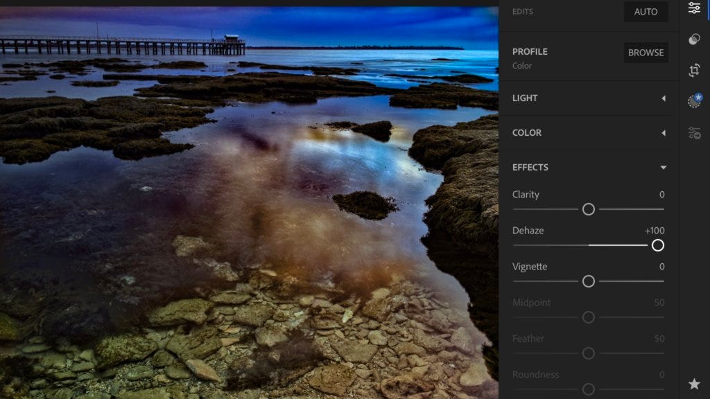 Re-create teh polarizing filter look by using the Dehaze tool in Adobe Lightroom Mobile app