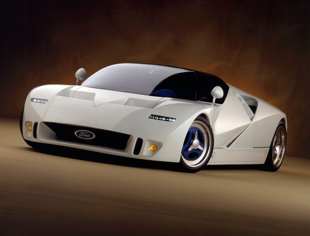 The 1995 Ford GT90 concept. The V12 powerplant was created by welding the front six cylinders of one 4.6-liter V8 block to the rear six from another.