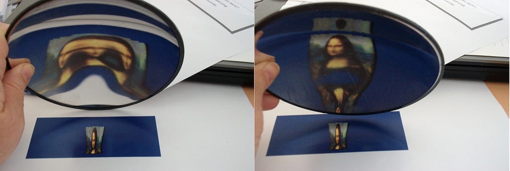 Title: Anamorphosis in a concave paraboloidal mirror | Author: fdecomite | Source: Own work | License: CC BY-NC-ND 2.0