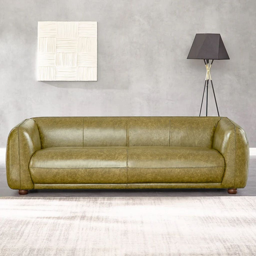 Miller Green Leather Sofa from Mid in Mod