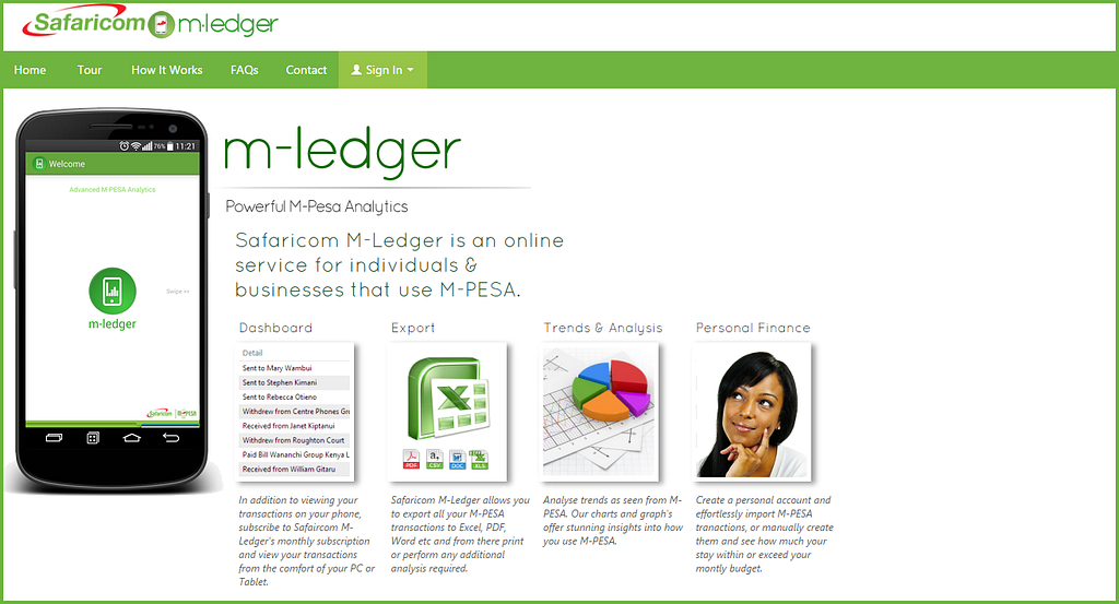 M-Ledger Page on Safaricom Website