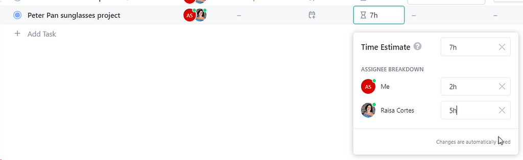 individual time estimates in clickup