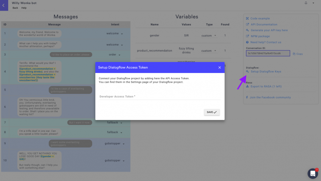 Setup dialogflow key