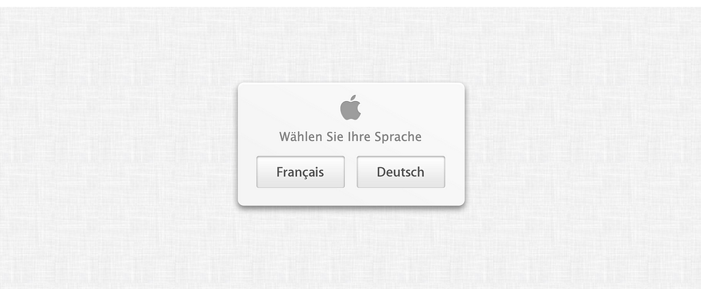 Screenshot of Apple.ch’s language pre-selector with two buttons to select either French or German.