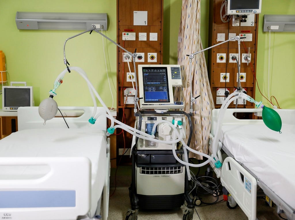 A ventilator modified to be used with two patients in Nairobi, Kenya, April 9, 2020. Photo by Baz Ratner/Reuters